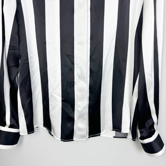 SERGIO HUDSON | NEW Silk Button Down Black/White Stripe Blouse Women’s Size M - Picture 5 of 12